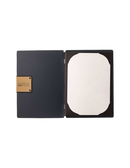 Porta Menu A5 (16,5x23,1 cm) etichetta PATCH "personalizzata" (minimo 18 pezzi) cornicetta (4 facciate) elastico nero PORTOFINO 