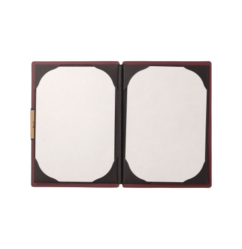 Porta Menu A5 (16,5x23,1 cm) etichetta PATCH "menu" cornicetta (4 facciate) elastico nero PORTOFINO BORDEAUX