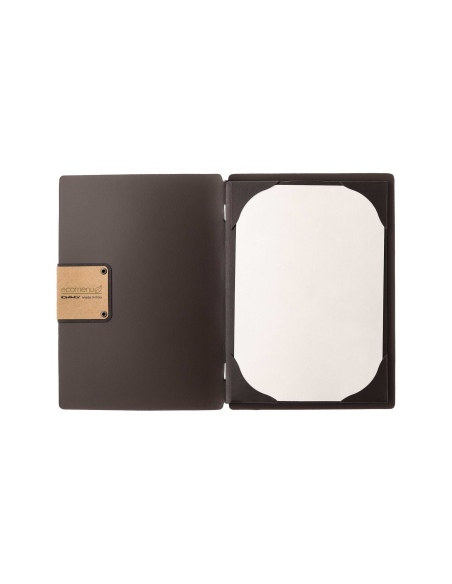 Porta Menu A5 (16,5x23,1 cm) etichetta PATCH "personalizzata" (minimo 18 pezzi) cornicetta (4 facciate) elastico nero PORTOFINO 
