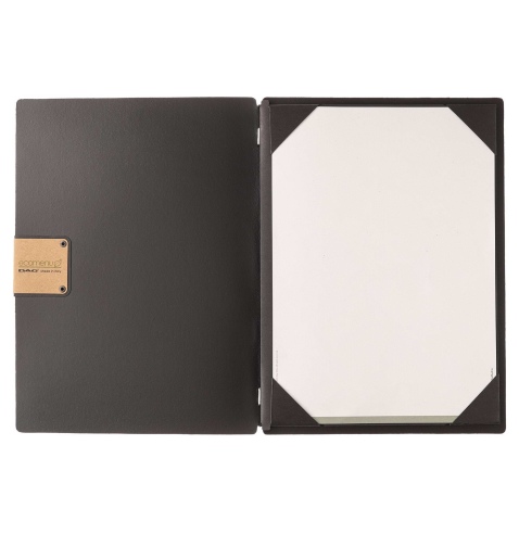 Porta Menu A4 (23,2x31,8 cm) etichetta PATCH "personalizzata" (minimo 18 pezzi) cornicetta (4 facciate) elastico nero PORTOFINO 