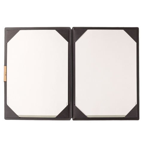 Porta Menu A4 (23,2x31,8 cm) etichetta PATCH "personalizzata" (minimo 18 pezzi) cornicetta (4 facciate) elastico nero PORTOFINO 