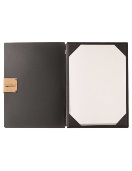 Porta Menu A4 (23,2x31,8 cm) etichetta PATCH "menu" cornicetta (4 facciate) elastico nero PORTOFINO NERO