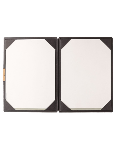 Porta Menu A4 (23,2x31,8 cm) etichetta PATCH "menu" cornicetta (4 facciate) elastico nero PORTOFINO NERO