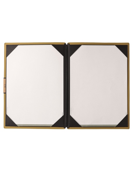 Porta Menu A4 (23,2x31,8 cm) etichetta PATCH "menu" cornicetta (4 facciate) elastico nero PORTOFINO OCRA