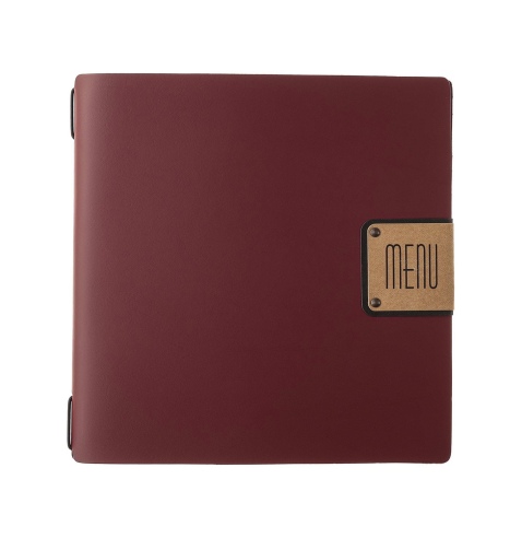 Porta Menu QUADRATO (23x23,1 cm) etichetta PATCH "menu" cornicetta (4 facciate) elastico nero PORTOFINO BORDEAUX