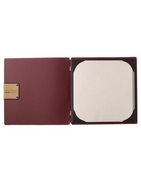 Porta Menu QUADRATO (23x23,1 cm) etichetta PATCH "menu" cornicetta (4 facciate) elastico nero PORTOFINO BORDEAUX