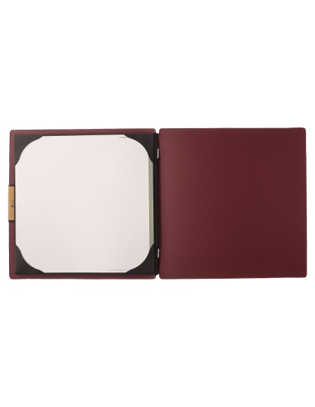 Porta Menu QUADRATO (23x23,1 cm) etichetta PATCH "menu" cornicetta (4 facciate) elastico nero PORTOFINO BORDEAUX