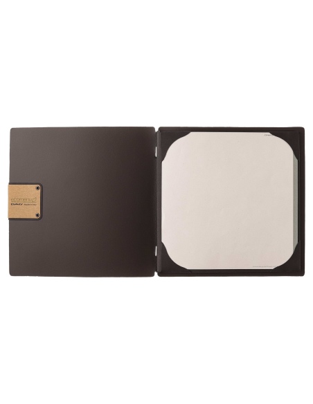 Porta Menu QUADRATO (23x23,1 cm) etichetta PATCH "personalizzata" (minimo 18 pezzi) cornicetta (4 facciate) elastico nero PORTOF