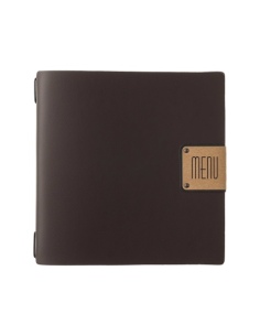 Porta Menu QUADRATO (23x23,1 cm) etichetta PATCH "menu" cornicetta (4 facciate) elastico nero PORTOFINO MARRONE