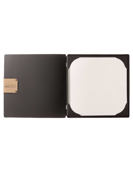 Porta Menu QUADRATO (23x23,1 cm) etichetta PATCH "personalizzata" (minimo 18 pezzi) cornicetta (4 facciate) elastico nero PORTOF