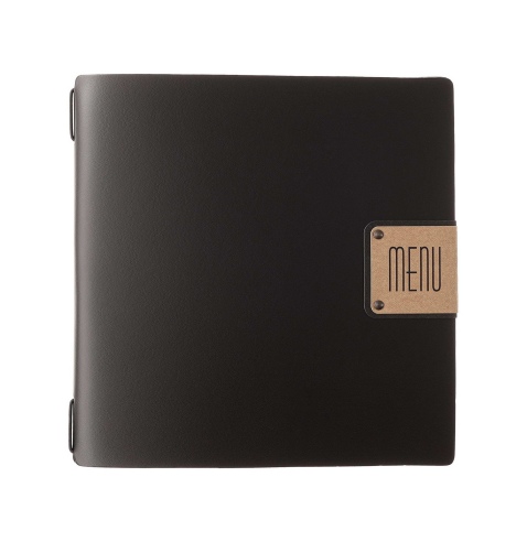 Porta Menu QUADRATO (23x23,1 cm) etichetta PATCH "menu" cornicetta (4 facciate) elastico nero PORTOFINO NERO