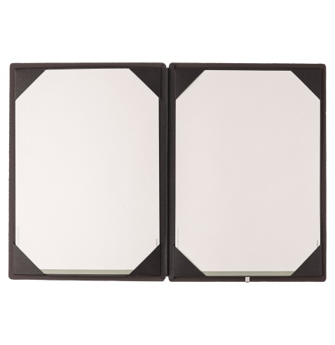Porta Menu A4 (23,2x31,8 cm) etichetta METAL "personalizzata" (minimo 18 pezzi) cornicetta (4 facciate) elastico nero BICOLOR SA