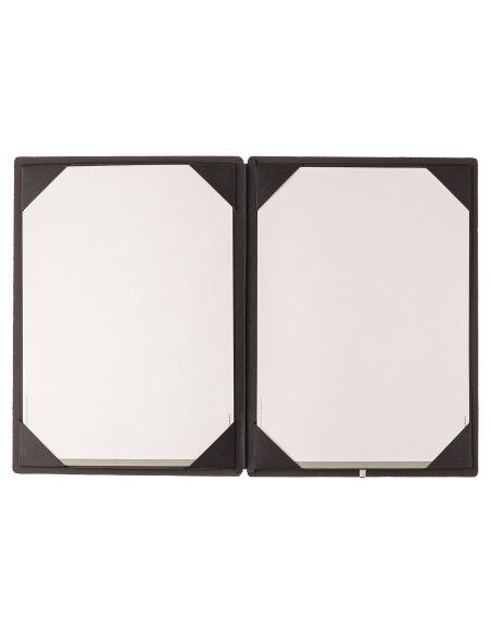 Porta Menu A4 (23,2x31,8 cm) etichetta METAL "personalizzata" (minimo 18 pezzi) cornicetta (4 facciate) elastico nero BICOLOR SA