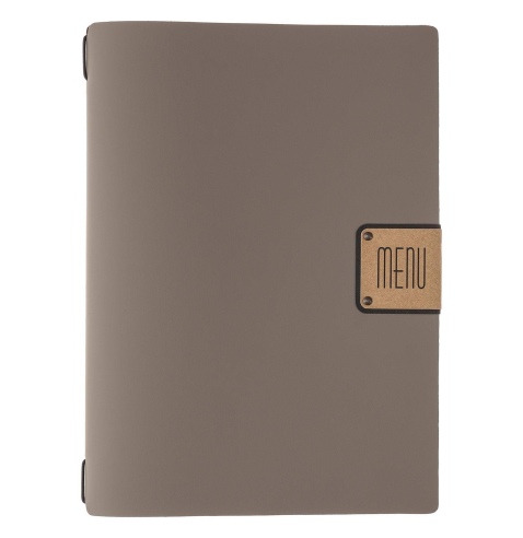 Porta Menu A4 (23,2x31,8 cm) etichetta PATCH "personalizzata" (minimo 18 pezzi) cornicetta (4 facciate) elastico nero BICOLOR SA