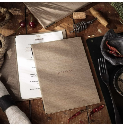 Porta Menu ITALY A5 (16,5x23,4 cm) - solo elastico - scritta menu - colore SABBIA