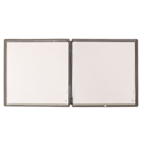 Porta Menu QUADRATO (23x23,1 cm) etichetta METAL "personalizzata" (minimo 18 pezzi) 2 buste (4 facciate) elastico nero BICOLOR C