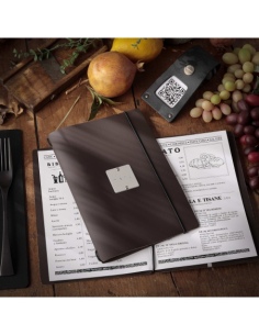 MINIMENU L-A5 porta menu BICOLOR COCOA etichetta METAL "personalizzata" (minimo 18 pezzi)