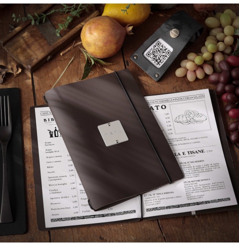 MINIMENU L-A5 porta menu BICOLOR COCOA etichetta METAL "personalizzata" (minimo 18 pezzi)