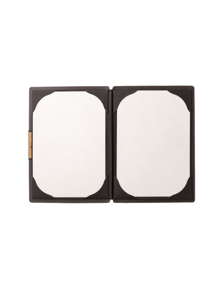 Porta Menu A5 (16,5x23,1 cm) etichetta PATCH "menu" cornicetta (4 facciate) elastico nero PORTOFINO MARRONE