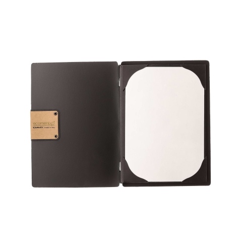 Porta Menu A5 (16,5x23,1 cm) etichetta PATCH "personalizzata" (minimo 18 pezzi) cornicetta (4 facciate) elastico nero PORTOFINO 