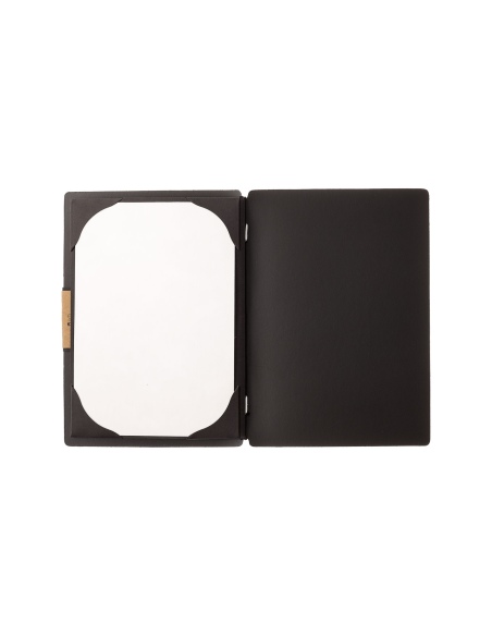 Porta Menu A5 (16,5x23,1 cm) etichetta PATCH "personalizzata" (minimo 18 pezzi) cornicetta (4 facciate) elastico nero PORTOFINO 