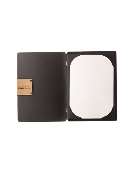 Porta Menu A5 (16,5x23,1 cm) etichetta PATCH "menu" cornicetta (4 facciate) elastico nero PORTOFINO NERO