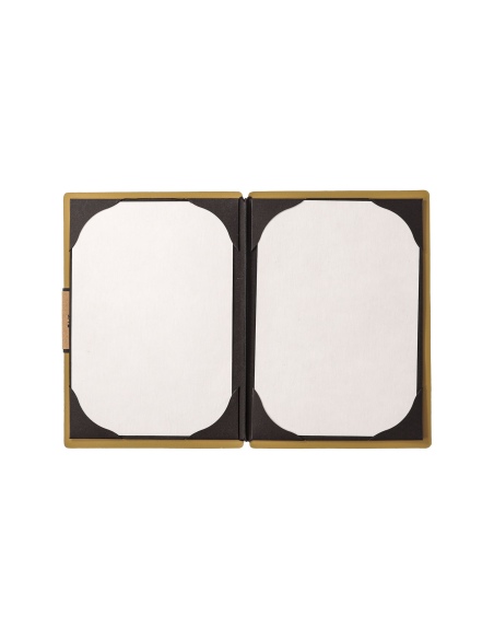 Porta Menu A5 (16,5x23,1 cm) etichetta PATCH "menu" cornicetta (4 facciate) elastico nero PORTOFINO OCRA