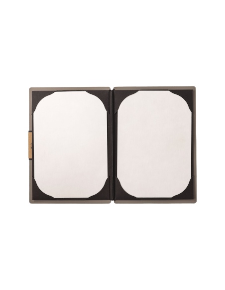 Porta Menu A5 (16,5x23,1 cm) etichetta PATCH "personalizzata" (minimo 18 pezzi) cornicetta (4 facciate) elastico nero PORTOFINO 