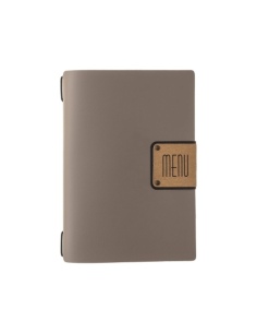 Porta Menu A5 (16,5x23,1 cm) etichetta PATCH "menu" cornicetta (4 facciate) elastico nero PORTOFINO TORTORA