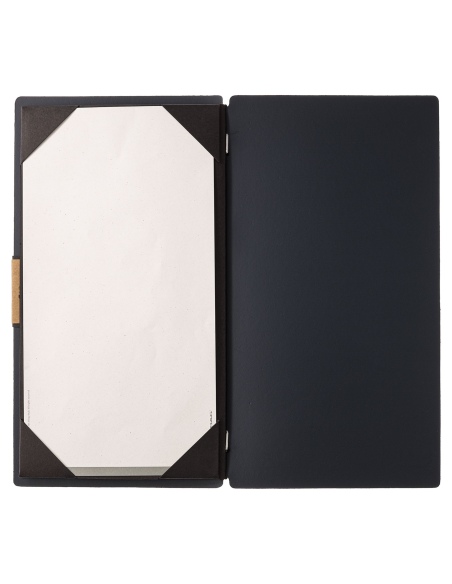 Porta Menu A4 SLIM (17,4x31,8 cm) etichetta PATCH "personalizzata" (minimo 18 pezzi) cornicetta (4 facciate) elastico nero PORTO