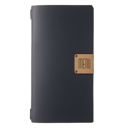 Porta Menu A4 SLIM (17,4x31,8 cm) etichetta PATCH "menu" cornicetta (4 facciate) elastico nero PORTOFINO BLU