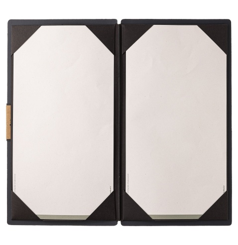 Porta Menu A4 SLIM (17,4x31,8 cm) etichetta PATCH "menu" cornicetta (4 facciate) elastico nero PORTOFINO BLU