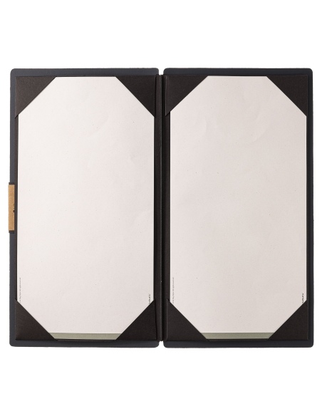Porta Menu A4 SLIM (17,4x31,8 cm) etichetta PATCH "menu" cornicetta (4 facciate) elastico nero PORTOFINO BLU