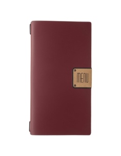 Porta Menu A4 SLIM (17,4x31,8 cm) etichetta PATCH "menu" cornicetta (4 facciate) elastico nero PORTOFINO BORDEAUX