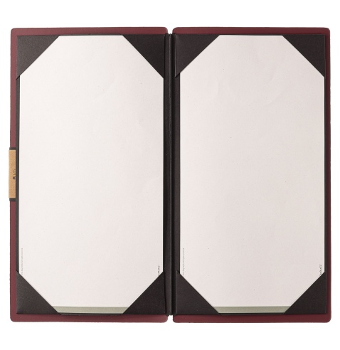 Porta Menu A4 SLIM (17,4x31,8 cm) etichetta PATCH "menu" cornicetta (4 facciate) elastico nero PORTOFINO BORDEAUX