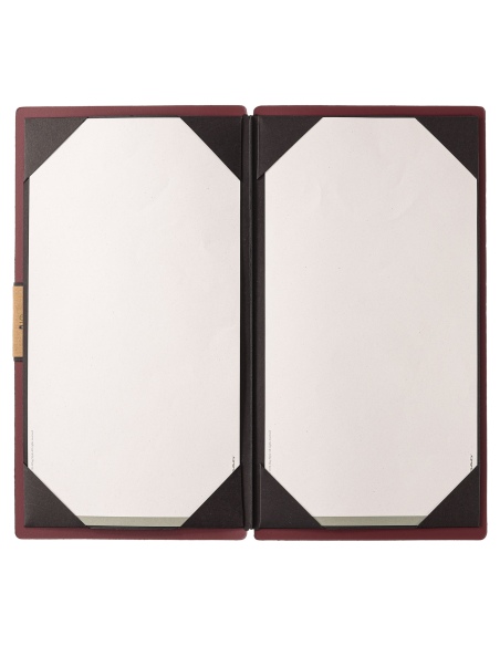 Porta Menu A4 SLIM (17,4x31,8 cm) etichetta PATCH "menu" cornicetta (4 facciate) elastico nero PORTOFINO BORDEAUX