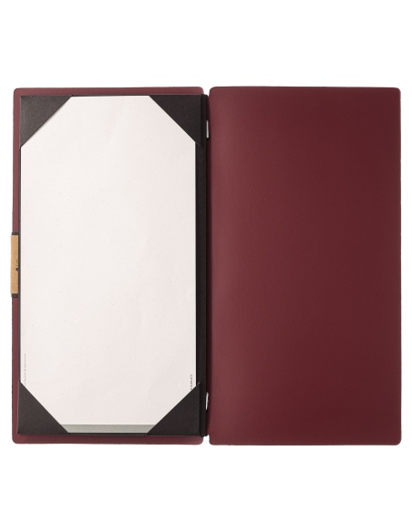 Porta Menu A4 SLIM (17,4x31,8 cm) etichetta PATCH "menu" cornicetta (4 facciate) elastico nero PORTOFINO BORDEAUX