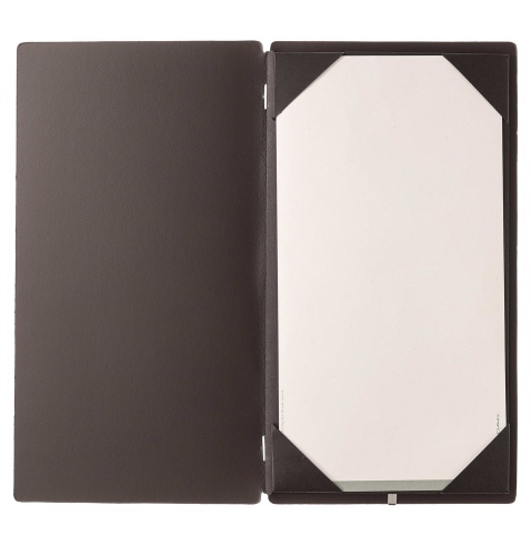 Porta Menu A4 SLIM (17,4x31,8 cm) senza etichetta cornicetta (4 facciate) elastico nero PORTOFINO MARRONE