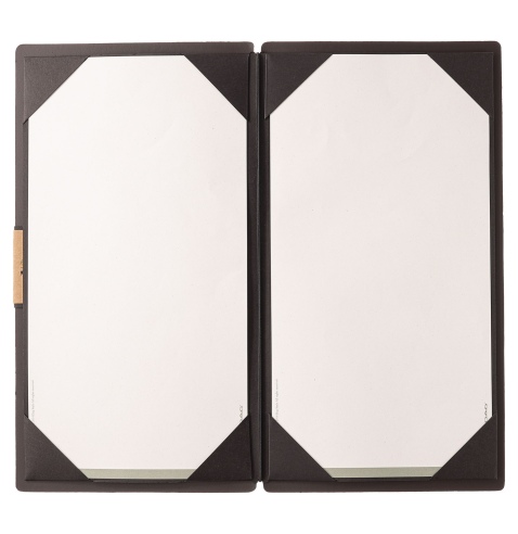 Porta Menu A4 SLIM (17,4x31,8 cm) etichetta PATCH "personalizzata" (minimo 18 pezzi) cornicetta (4 facciate) elastico nero PORTO