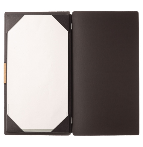 Porta Menu A4 SLIM (17,4x31,8 cm) etichetta PATCH "personalizzata" (minimo 18 pezzi) cornicetta (4 facciate) elastico nero PORTO