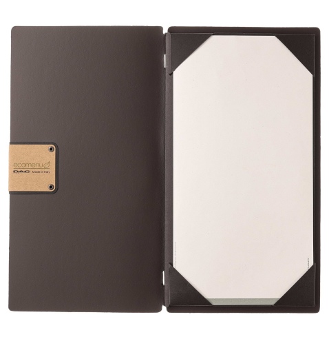Porta Menu A4 SLIM (17,4x31,8 cm) etichetta PATCH "menu" cornicetta (4 facciate) elastico nero PORTOFINO MARRONE