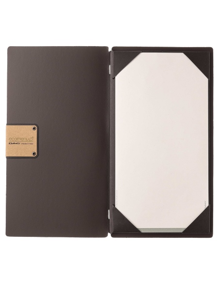 Porta Menu A4 SLIM (17,4x31,8 cm) etichetta PATCH "menu" cornicetta (4 facciate) elastico nero PORTOFINO MARRONE