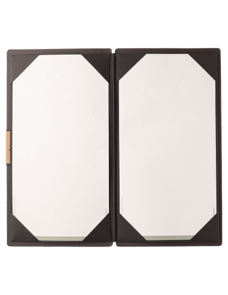 Porta Menu A4 SLIM (17,4x31,8 cm) etichetta PATCH "menu" cornicetta (4 facciate) elastico nero PORTOFINO MARRONE