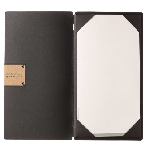 Porta Menu A4 SLIM (17,4x31,8 cm) etichetta PATCH "menu" cornicetta (4 facciate) elastico nero PORTOFINO NERO