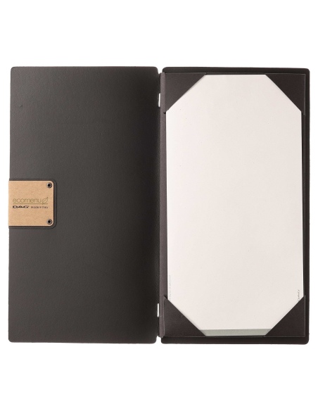 Porta Menu A4 SLIM (17,4x31,8 cm) etichetta PATCH "menu" cornicetta (4 facciate) elastico nero PORTOFINO NERO