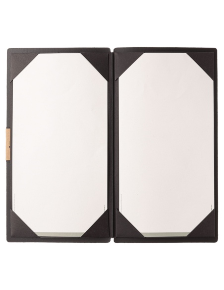 Porta Menu A4 SLIM (17,4x31,8 cm) etichetta PATCH "menu" cornicetta (4 facciate) elastico nero PORTOFINO NERO