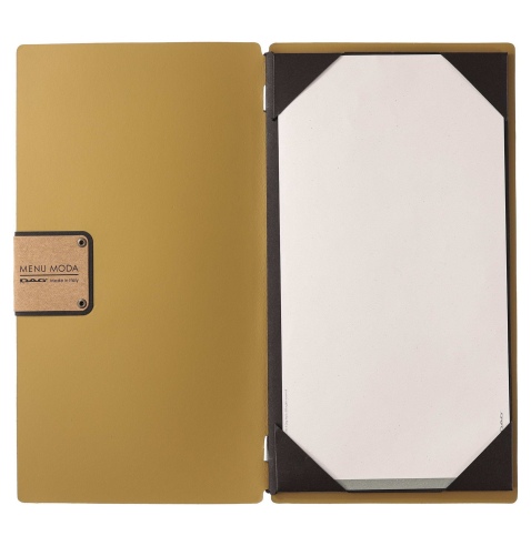 Porta Menu A4 SLIM (17,4x31,8 cm) etichetta PATCH "personalizzata" (minimo 18 pezzi) cornicetta (4 facciate) elastico nero PORTO