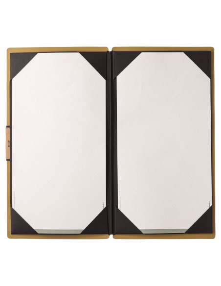 Porta Menu A4 SLIM (17,4x31,8 cm) etichetta PATCH "personalizzata" (minimo 18 pezzi) cornicetta (4 facciate) elastico nero PORTO