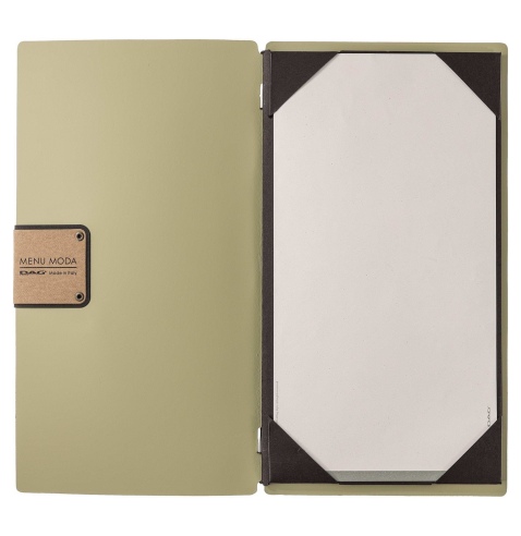 Porta Menu A4 SLIM (17,4x31,8 cm) etichetta PATCH "personalizzata" (minimo 18 pezzi) cornicetta (4 facciate) elastico nero PORTO