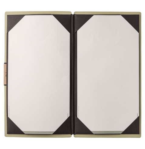 Porta Menu A4 SLIM (17,4x31,8 cm) etichetta PATCH "personalizzata" (minimo 18 pezzi) cornicetta (4 facciate) elastico nero PORTO